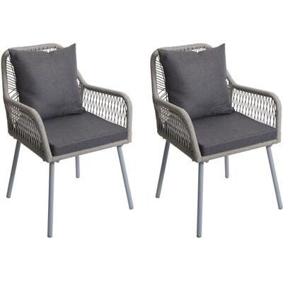 Mendler Lot de 2 chaises de jardin HWC-O12 Coussins d'assise et de dossier d'extérieur en aluminium tressé Gris Housse gris foncé Mendler Lot de 2 chaises de jardin HWC-O12 Coussins d'assise et de dossier d'extérieur en aluminium tressé Gris Housse gris foncé