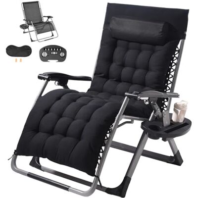 VEVOR , Fauteuil relax zéro inclinable pour intérieur et extérieur, chaise anti-gravité réglable avec coussin, appuie-tête, repose-pieds et porte-gobelet, 226,8 kg, noir, 83,82 cm VEVOR , Fauteuil relax zéro inclinable pour intérieur et extérieur, chaise anti-gravité réglable avec coussin, appuie-tête, repose-pieds et porte-gobelet, 226,8 kg, noir, 83,82 cm