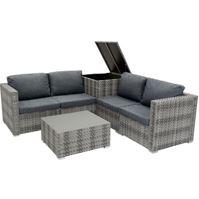 Monster Cable Salon de Jardin en Rotin Gris 6 Pièces Canapé Modulable 4 Places Avec Coussins Table Basse Dessus en Verre Coffre de Rangement 250 L Housses Lavables Extérieur Terrasse Véranda Couverture Imperméable Monster Cable Salon de Jardin en Rotin Gris 6 Pièces Canapé Modulable 4 Places Avec Coussins Table Basse Dessus en Verre Coffre de Rangement 250 L Housses Lavables Extérieur Terrasse Véranda Couverture Imperméable