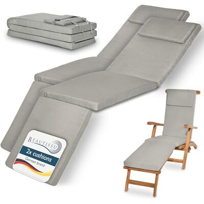 Beautissu Lot de 2 coussins bain de soleil matelas avec housse amovible 175x45x5cm gris clair coussin chaise longue exterieur Transat luxe jardin LoftLux DC Beautissu Lot de 2 coussins bain de soleil matelas avec housse amovible 175x45x5cm gris clair coussin chaise longue exterieur Transat luxe jardin LoftLux DC