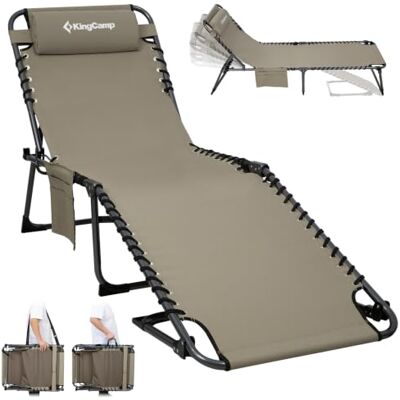 KingCamp Chaise de camping Chaise longue de jardin pliable 5 niveaux Dossier réglable Chaise de jardin Chaise de plage Lit pliant avec oreiller Pour jardin, vacances, plein air, plage, KingCamp Chaise de camping Chaise longue de jardin pliable 5 niveaux Dossier réglable Chaise de jardin Chaise de plage Lit pliant avec oreiller Pour jardin, vacances, plein air, plage,