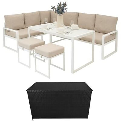 Monster Cable Lot de Salon de Jardin 5 Pièces en Aluminium Blanc & Coffre de Rangement 582 L en Rotin Noir Monster Cable Lot de Salon de Jardin 5 Pièces en Aluminium Blanc & Coffre de Rangement 582 L en Rotin Noir