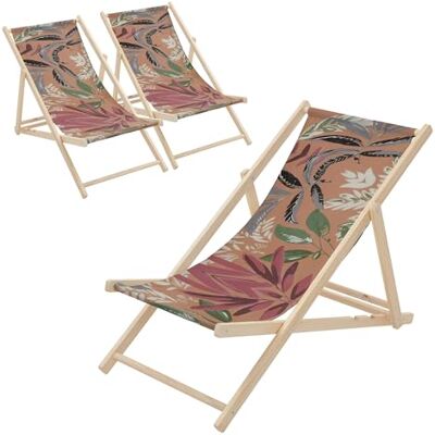 ECD Germany Lot de 3 Chaises Longues Pliantes en Bois Chiliennes, Motif Floral, Marron-Rouge-Vert, Dossier Réglable, 3 Positions de Couchage, jusqu'à 120 kg, Bain de Soleil en Tissu, Plage ou Jardin ECD Germany Lot de 3 Chaises Longues Pliantes en Bois Chiliennes, Motif Floral, Marron-Rouge-Vert, Dossier Réglable, 3 Positions de Couchage, jusqu'à 120 kg, Bain de Soleil en Tissu, Plage ou Jardin