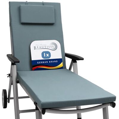 Beautissu coussin bain de soleil matelas transat extérieur avec fermeture 200x60x5cm bleu pigeon résistance UV chaise longue avec éclair jardin résistant Loft RL Beautissu coussin bain de soleil matelas transat extérieur avec fermeture 200x60x5cm bleu pigeon résistance UV chaise longue avec éclair jardin résistant Loft RL