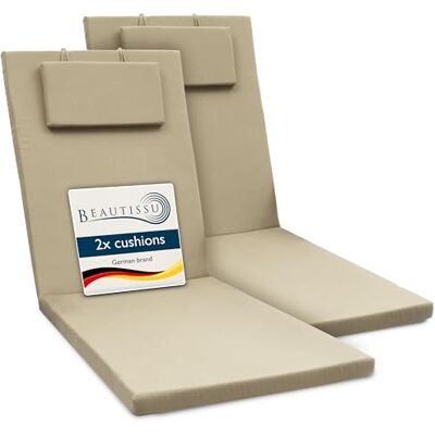 Beautissu lot de 2 coussin bain de soleil matelas transat chaise longue 200x60x5cm nature résistance UV extérieur Exterieur Fermeture Éclair jardin Loft RL Beautissu lot de 2 coussin bain de soleil matelas transat chaise longue 200x60x5cm nature résistance UV extérieur Exterieur Fermeture Éclair jardin Loft RL