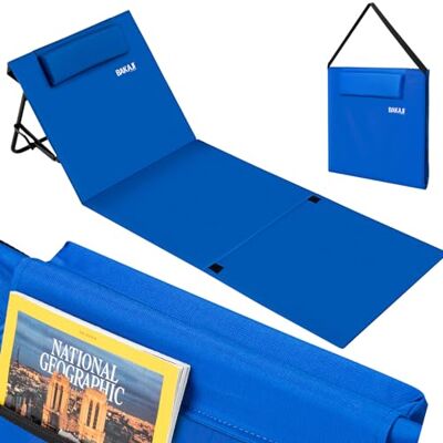 BAKAJI Lit de plage Tapis de plage pliable imperméable réglable 5 positions rembourré avec sac de transport avec support de dossier pour camping, résistant au sable (bleu) BAKAJI Lit de plage Tapis de plage pliable imperméable réglable 5 positions rembourré avec sac de transport avec support de dossier pour camping, résistant au sable (bleu)