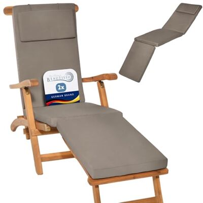 Beautissu Lot de 2 coussin bain de soleil transat exterieur chaise longue 175x45x5cm taupe matelas housse amovible luxe LoftLux DC Beautissu Lot de 2 coussin bain de soleil transat exterieur chaise longue 175x45x5cm taupe matelas housse amovible luxe LoftLux DC