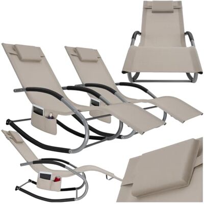 tectake Lot de 2 chaises longues de jardin, avec poche latérale, chaise longue, à bascule, chaise longue, balançoire, meubles de jardin, terrasse, balcon, piscine, jardin, meubles d'extérieur Beige tectake Lot de 2 chaises longues de jardin, avec poche latérale, chaise longue, à bascule, chaise longue, balançoire, meubles de jardin, terrasse, balcon, piscine, jardin, meubles d'extérieur Beige