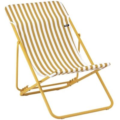 Lafuma Chaise longue pliante multi-position Maxi Transat Airlon (Jaune Rayure Miel) Lafuma Chaise longue pliante multi-position Maxi Transat Airlon (Jaune Rayure Miel)