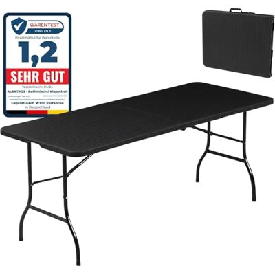 Albatros Table pliante Buffet Noir/rotin 182 x 75 cm Construction robuste pliable et haute capacité de chargement pour 10 personnes Table pour magasin de bière avec Albatros Table pliante Buffet Noir/rotin 182 x 75 cm Construction robuste pliable et haute capacité de chargement pour 10 personnes Table pour magasin de bière avec