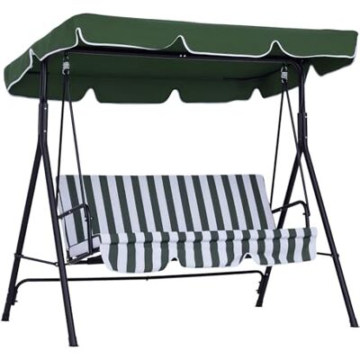 Outsunny Balancelle de Jardin 3 Places Toit 1,72L x 1,1l x 1,52H m Vert Inclinaison Réglable, Coussins Assise et Dossier, Acier Noir, Polyester Outsunny Balancelle de Jardin 3 Places Toit 1,72L x 1,1l x 1,52H m Vert Inclinaison Réglable, Coussins Assise et Dossier, Acier Noir, Polyester