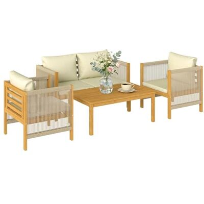 Outsunny Salon de Jardin 4 Pièces, Bois d'Acacia, Corde Tressée, Naturel Ensemble de Mobilier, Coussins Déhoussables, Canapé 2 Places, 2 Fauteuils, Table Basse, Style Bohème Chic Outsunny Salon de Jardin 4 Pièces, Bois d'Acacia, Corde Tressée, Naturel Ensemble de Mobilier, Coussins Déhoussables, Canapé 2 Places, 2 Fauteuils, Table Basse, Style Bohème Chic