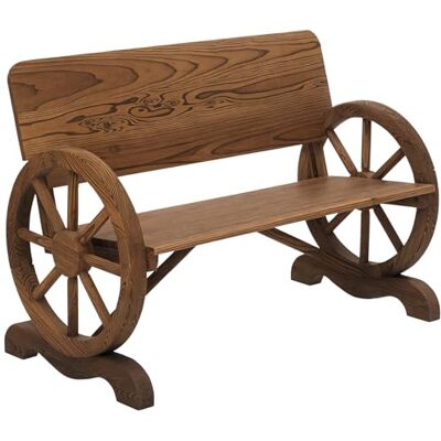 Outsunny Banc de Jardin 3 Places Style Rustique Chic Accoudoirs Roues de Charette, Bois Sapin Traité Carbonisation Outsunny Banc de Jardin 3 Places Style Rustique Chic Accoudoirs Roues de Charette, Bois Sapin Traité Carbonisation