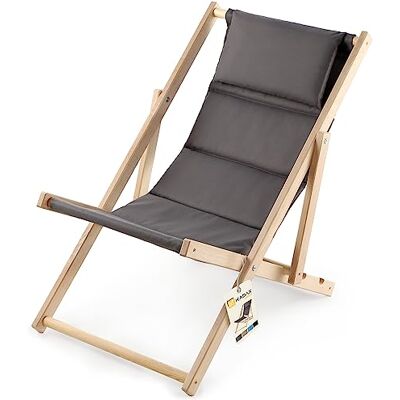 KADAX Chaise longue pliante en bois de hêtre Charge maximale : 120 kg Avec appui-tête Gris KADAX Chaise longue pliante en bois de hêtre Charge maximale : 120 kg Avec appui-tête Gris