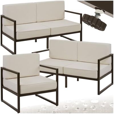 tectake Ensemble de salon de jardin 2 x 2 places et 1 fauteuil de jardin Ensemble de jardin 5 personnes Salon de jardin Meubles de jardin Coussins hydrofuges Pieds réglables Cadre en tectake Ensemble de salon de jardin 2 x 2 places et 1 fauteuil de jardin Ensemble de jardin 5 personnes Salon de jardin Meubles de jardin Coussins hydrofuges Pieds réglables Cadre en