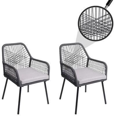 Mendler Lot de 2 chaises de jardin HWC-O12 Coussins d'extérieur en aluminium tressé Anthracite Housse gris clair Mendler Lot de 2 chaises de jardin HWC-O12 Coussins d'extérieur en aluminium tressé Anthracite Housse gris clair