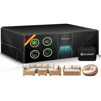 KESSER Housse de protection pour meubles de jardin, 125 cm x 125 cm x 74 cm, coupe-vent, résistante à l'hiver, imperméable, pour tables de jardin, meubles de terrasse, protection UV et pluie, avec KESSER Housse de protection pour meubles de jardin, 125 cm x 125 cm x 74 cm, coupe-vent, résistante à l'hiver, imperméable, pour tables de jardin, meubles de terrasse, protection UV et pluie, avec