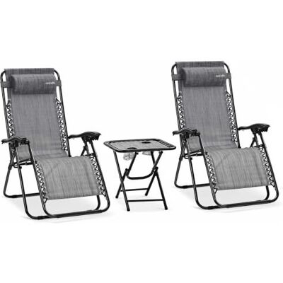 SereneLife Set de 2 Chaises Longues Réglables Chaises Pliantes pour Extérieur avec Table Latérale, Porte-Gobelets, Oreillers Amovibles Patio, Jardin, Plage Gris Anthracite SereneLife Set de 2 Chaises Longues Réglables Chaises Pliantes pour Extérieur avec Table Latérale, Porte-Gobelets, Oreillers Amovibles Patio, Jardin, Plage Gris Anthracite