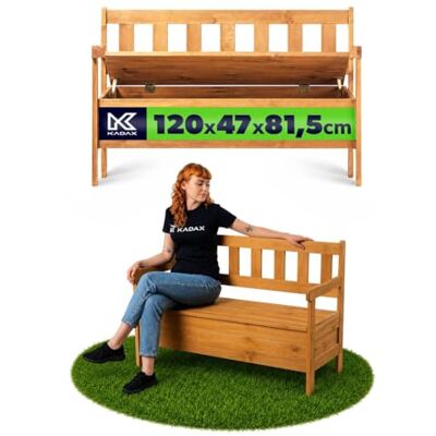 KADAX Banc de jardin en panneau de fibres résistant aux intempéries, avec espace de rangement et dossier, 120 x 47 x 81,5 cm, marron KADAX Banc de jardin en panneau de fibres résistant aux intempéries, avec espace de rangement et dossier, 120 x 47 x 81,5 cm, marron