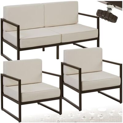 tectake ® Ensemble de salon de jardin 4 places, Canapé 2 places et 2 chaises, Cadre en acier résistant aux intempéries, Coussin hydrofuge, Pieds réglables tectake ® Ensemble de salon de jardin 4 places, Canapé 2 places et 2 chaises, Cadre en acier résistant aux intempéries, Coussin hydrofuge, Pieds réglables