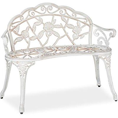 Relaxdays Banc de jardin, 2 sièges, roses, terrasse, balcon, aluminium et fonte, antique, 78 x 98 x 57 cm, blanc/bronze Relaxdays Banc de jardin, 2 sièges, roses, terrasse, balcon, aluminium et fonte, antique, 78 x 98 x 57 cm, blanc/bronze