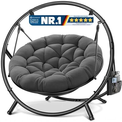 KESSER Fauteuil suspendu avec cadre Bali, balançoire suspendue jusqu'à 150 kg, pour intérieur et extérieur, coussin et poche latérale, panier suspendu, structure en acier et rembourrage en mousse KESSER Fauteuil suspendu avec cadre Bali, balançoire suspendue jusqu'à 150 kg, pour intérieur et extérieur, coussin et poche latérale, panier suspendu, structure en acier et rembourrage en mousse