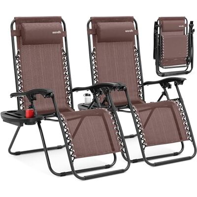 SereneLife Ensemble de 2 Chaises Pliantes Chaise Longue Réglable pour Extérieur avec Table Latérale, Porte-Gobelets, Oreillers Amovibles Patio, Jardin, Plage Marron SereneLife Ensemble de 2 Chaises Pliantes Chaise Longue Réglable pour Extérieur avec Table Latérale, Porte-Gobelets, Oreillers Amovibles Patio, Jardin, Plage Marron