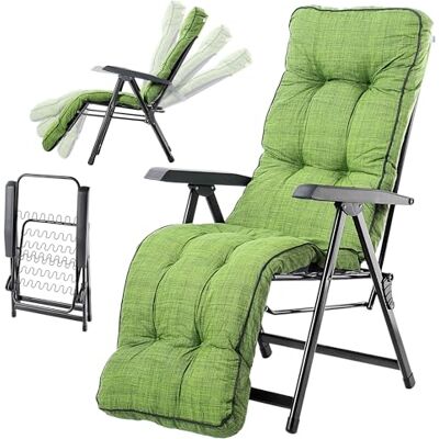 KADAX Chaise de jardin avec repose-pieds Chaise longue avec coussin Chaise longue pliable avec dossier réglable Fauteuil de jardin relaxant Vert KADAX Chaise de jardin avec repose-pieds Chaise longue avec coussin Chaise longue pliable avec dossier réglable Fauteuil de jardin relaxant Vert