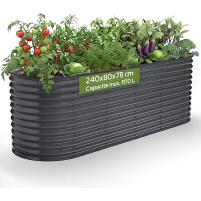 Arebos Jardinière Surélevée Ovale 240×80×78 cm Acier Galvanisé avec Bord en Caoutchouc 1170 L Pour Jardin, Terrasse et Balcon Stable avec Traverses Arebos Jardinière Surélevée Ovale 240×80×78 cm Acier Galvanisé avec Bord en Caoutchouc 1170 L Pour Jardin, Terrasse et Balcon Stable avec Traverses