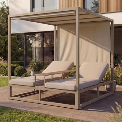 Mendler Chaise longue de jardin en aluminium HWC-P81 Beige Rembourrage Chaise longue avec rembourrage de 10 cm, 220 g/m², 196 x 165 x 196 cm Mendler Chaise longue de jardin en aluminium HWC-P81 Beige Rembourrage Chaise longue avec rembourrage de 10 cm, 220 g/m², 196 x 165 x 196 cm