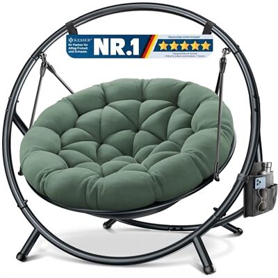 KESSER Chaise suspendue avec structure Bali, balançoire suspendue jusqu'à 150 kg, pour intérieur et extérieur, coussin et poche latérale, panier suspendu, structure en acier et coussin en mousse KESSER Chaise suspendue avec structure Bali, balançoire suspendue jusqu'à 150 kg, pour intérieur et extérieur, coussin et poche latérale, panier suspendu, structure en acier et coussin en mousse