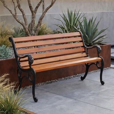 Mendler Banc de jardin HWC-O25 132 cm en fonte et bois de pin et teck Banc de parking en bois 2 places Mendler Banc de jardin HWC-O25 132 cm en fonte et bois de pin et teck Banc de parking en bois 2 places