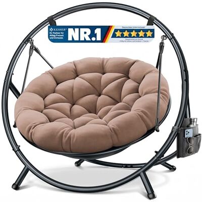 KESSER Fauteuil suspendu avec cadre Bali, balançoire suspendue jusqu'à 150 kg, pour intérieur et extérieur, coussin et poche latérale, panier suspendu, structure en acier et rembourrage en mousse KESSER Fauteuil suspendu avec cadre Bali, balançoire suspendue jusqu'à 150 kg, pour intérieur et extérieur, coussin et poche latérale, panier suspendu, structure en acier et rembourrage en mousse