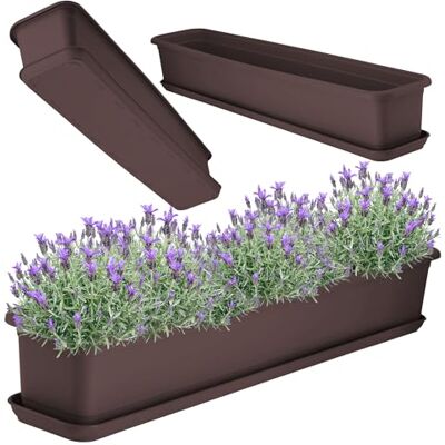 KADAX Jardinière de 80 cm marron avec soucoupe – Jardinière de balcon en plastique pour intérieur et extérieur Pot de fleurs pour balcon, terrasse, rebord de fenêtre KADAX Jardinière de 80 cm marron avec soucoupe – Jardinière de balcon en plastique pour intérieur et extérieur Pot de fleurs pour balcon, terrasse, rebord de fenêtre