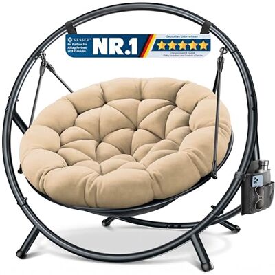 KESSER Fauteuil suspendu avec cadre Bali, balançoire suspendue, chaise suspendue jusqu'à 150 kg, pour intérieur et extérieur + coussin et poche latérale, panier suspendu, structure en acier et KESSER Fauteuil suspendu avec cadre Bali, balançoire suspendue, chaise suspendue jusqu'à 150 kg, pour intérieur et extérieur + coussin et poche latérale, panier suspendu, structure en acier et