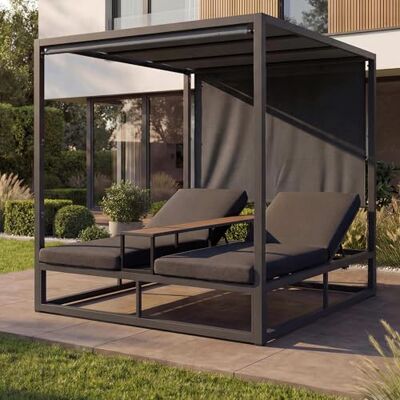 Mendler Chaise longue de jardin en aluminium HWC-P81 Gris foncé Chaise longue avec rembourrage de 10 cm, 220 g/m², 196 x 165 x 196 cm Mendler Chaise longue de jardin en aluminium HWC-P81 Gris foncé Chaise longue avec rembourrage de 10 cm, 220 g/m², 196 x 165 x 196 cm
