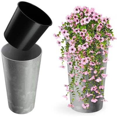 KADAX Pot de Fleurs Rond avec Doublure Ø30x57.5cm, env. 8L, Béton Gris Béton Moderne Intérieur Extérieur KADAX Pot de Fleurs Rond avec Doublure Ø30x57.5cm, env. 8L, Béton Gris Béton Moderne Intérieur Extérieur