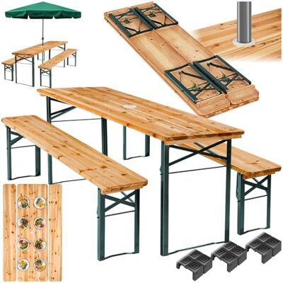 tectake ® Ensemble de tente à bière avec table et 2 bancs, porte-parapluie, meubles de balcon avec 1 table pliante et 2 bancs, pliables, 170 x 46 x 78 tectake ® Ensemble de tente à bière avec table et 2 bancs, porte-parapluie, meubles de balcon avec 1 table pliante et 2 bancs, pliables, 170 x 46 x 78