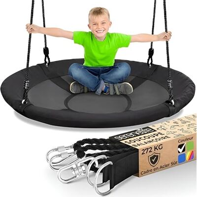 SereneLife Balançoire Volante Ronde 100 cm avec Kit de Suspension et Pivot Central – Jeu Circulaire Suspendu pour Arbre avec Sangles, Cadre Métallique Rembourré, Siège en Tissu Polyester SereneLife Balançoire Volante Ronde 100 cm avec Kit de Suspension et Pivot Central – Jeu Circulaire Suspendu pour Arbre avec Sangles, Cadre Métallique Rembourré, Siège en Tissu Polyester