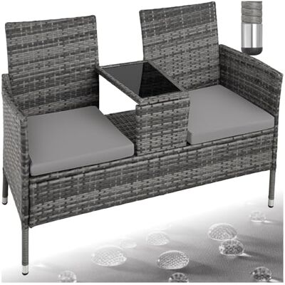 tectake ® Banc d'Extérieur Avec Table Intégrée pour 2, Lounge de Jardin pour Balcon, Meubles en Rotin, Gris/Gris Clair tectake ® Banc d'Extérieur Avec Table Intégrée pour 2, Lounge de Jardin pour Balcon, Meubles en Rotin, Gris/Gris Clair