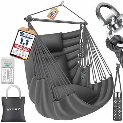 KESSER Fauteuil suspendu Haïti 150 kg Capacité de charge Chaise suspendue à 360 ° Rotation à 360° Balançoire suspendue pour intérieur et extérieur Résistant aux UV et à l'eau Facile à KESSER Fauteuil suspendu Haïti 150 kg Capacité de charge Chaise suspendue à 360 ° Rotation à 360° Balançoire suspendue pour intérieur et extérieur Résistant aux UV et à l'eau Facile à