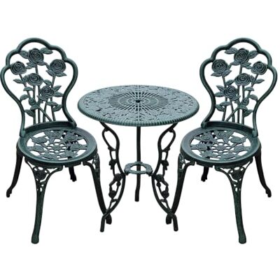 Outsunny Ensemble Salon de Jardin 2 Places, 2 chaises + Table Vert Vieilli Style néo-rétro, Motif Rose, Lignes Fuselées, Fonte D'aluminium Outsunny Ensemble Salon de Jardin 2 Places, 2 chaises + Table Vert Vieilli Style néo-rétro, Motif Rose, Lignes Fuselées, Fonte D'aluminium