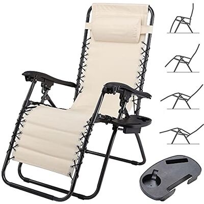 BAKAJI Chaise gravité Zéro Chaise de jardin Fauteuil relax pliable gain de place avec plateau tubulaires en acier 22 mm inclinable tissu Oxford respirant terrasse piscine extérieure (Beige) BAKAJI Chaise gravité Zéro Chaise de jardin Fauteuil relax pliable gain de place avec plateau tubulaires en acier 22 mm inclinable tissu Oxford respirant terrasse piscine extérieure (Beige)