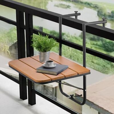 VEVOR Table de balcon, 595 x 400 mm, pliable, pour balustrade en plein air, réglable sur 4 niveaux, convient aux balustrades de 2,54 à 21 cm, table de service pour terrasse et terrasse VEVOR Table de balcon, 595 x 400 mm, pliable, pour balustrade en plein air, réglable sur 4 niveaux, convient aux balustrades de 2,54 à 21 cm, table de service pour terrasse et terrasse