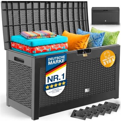 KESSER ® Boîte de rangement pour coussins, système de clic avec roulettes et poignées, couvercle avec levage automatique, verrouillable, jusqu'à 290 kg, boîte de jardin, étanche, boîte à coussins KESSER ® Boîte de rangement pour coussins, système de clic avec roulettes et poignées, couvercle avec levage automatique, verrouillable, jusqu'à 290 kg, boîte de jardin, étanche, boîte à coussins