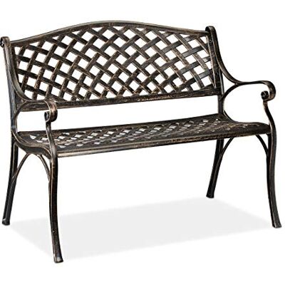 Relaxdays Banc de jardin, jardin et balcon, 2 places, design antique, en aluminium, HBT : 82 x 102 x 60 cm, noir/bronze Relaxdays Banc de jardin, jardin et balcon, 2 places, design antique, en aluminium, HBT : 82 x 102 x 60 cm, noir/bronze