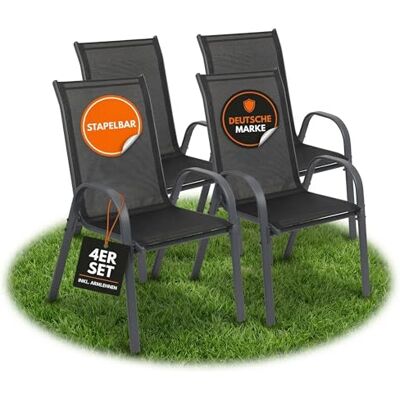 Albatros Cuba Lot de 4 chaises de jardin empilables avec structure en métal robuste Haute capacité de charge Chaises empilables confortables également comme chaises de terrasse ou de balcon - Albatros Cuba Lot de 4 chaises de jardin empilables avec structure en métal robuste Haute capacité de charge Chaises empilables confortables également comme chaises de terrasse ou de balcon -