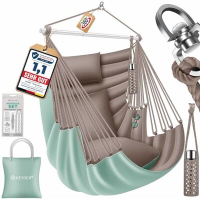 KESSER Haiti Fauteuil suspendu Charge maximale : 150 kg Chaise suspendue pivotante à 360 ° Pour l'intérieur et l'extérieur Résistant aux UV et à l'eau Facile d'entretien Avec 2 coussins KESSER Haiti Fauteuil suspendu Charge maximale : 150 kg Chaise suspendue pivotante à 360 ° Pour l'intérieur et l'extérieur Résistant aux UV et à l'eau Facile d'entretien Avec 2 coussins