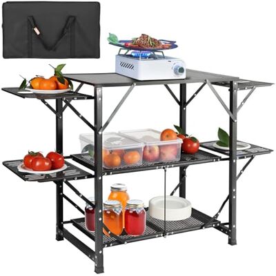 VEVOR Cuisine de Camping 126 x 46 x 81 cm Table de Camping Pliable Structure en Alu avec 4 Tables d'Appoint Meuble de Cuisine avec Sac de Transport Installation Facile pour Barbecue Pique-Nique Jardin VEVOR Cuisine de Camping 126 x 46 x 81 cm Table de Camping Pliable Structure en Alu avec 4 Tables d'Appoint Meuble de Cuisine avec Sac de Transport Installation Facile pour Barbecue Pique-Nique Jardin