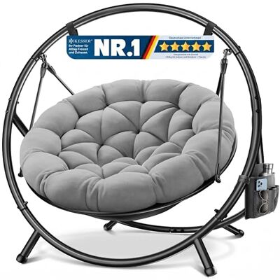 KESSER Fauteuil suspendu avec cadre Bali, balançoire suspendue, chaise suspendue jusqu'à 150 kg, pour intérieur et extérieur + coussin et poche latérale, panier suspendu, structure en acier et KESSER Fauteuil suspendu avec cadre Bali, balançoire suspendue, chaise suspendue jusqu'à 150 kg, pour intérieur et extérieur + coussin et poche latérale, panier suspendu, structure en acier et